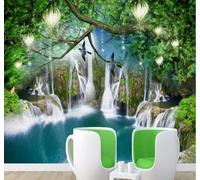 Fantasy Forest Waterfall Flying Birds Butterflies 3D Wallpaper Easy Install Feature Office Living Room Sofa Bedroom TV Background Wall Decoration-250cm×170cm