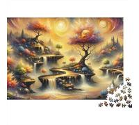 Fantasy Forest Waterfall Path Jigsaw Puzzles Puzzle for Adults Kids. 1000 Piece Whimsical Challenge Toy Educational Games Home Decoration for Adults& Kids Age 14 Years Up 70x50cm/1000pcs