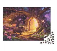 Fantasy Forest Wild Boar Jigsaw Puzzle for Adults 1000 Piece Jigsaw Puzzle Magical Tree House Relaxation Focus 38x26cm/1000pcs