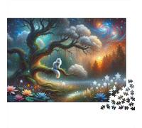Fantasy Forest with White Cat Jigsaw Puzzles Puzzle for Adults Kids. 1000 Pieces Whimsical Challenge Toy Educational Games Home Decoration for Adults& Kids Age 14 Years Up 38x26cm/1000pcs