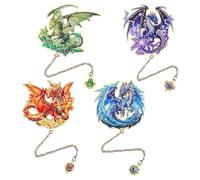 Fantasy Fourth Wings Dragon Bookmarks -4 Designs: Fire Red,Ice Blue,Thunder Purple,Forest Green-Unique Cool Metal Book Marks for Men Women, Inspirational Gift for Kid, Readers, Book Lovers, Collectors