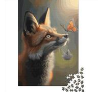 Fantasy Fox Butterfly Wooden Jigsaw Puzzles 1000 Pieces Jigsaw Creative Rectangular Large Family Puzzle Game Artwork for Adults Teens 1000pcs (75x50cm)