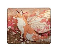 Fantasy Fox Floral Desk Mouse Pad, Peach Butterfly Mousepad, Stitched Edge Mousepad, Non-Slip Washable Gaming Mouse Pad for Home