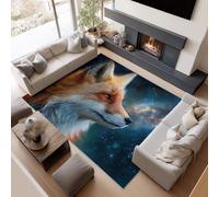 Fantasy Fox Space Luxury Soft Rug Navy Blue, Machine Washable Carpets Soft Short Pile Non Slip Carpet, Non Shedding Rug for Bedroom Living Room Dining Room Kitchen, 60 x 90 cm