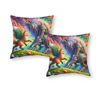 Fantasy Fox Vs. Warrior Artwork Queen Size Pillow Cases Breathable Super Soft Kids Pillow Cases for Living Room 18"x18"