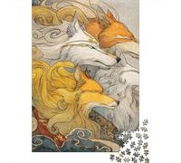 Fantasy Foxes Mythical Artwork 1000-Piece Puzzle for Adults, 52x38cm/1000pcs, White Cardboard with A Clean Surface; to Return to Whenever Time Permits