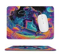 Fantasy Funny Skateboards Non-Slip Base Mousepad,Colorful Abstract Outer Space Galaxy Astronaut Skateboarding Stitched Edges for Decoration,Most Types of Mouse 11.8"x9.8"