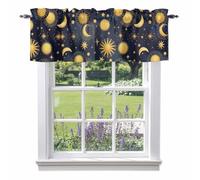 Fantasy Galaxy Valance Curtain Golden Planet Universe Sun Moon Stars Retro Window Valances Rod Pocket Short Curtains Window Treatments for Kitchen Bedroom Bathroom Laundry 60" x 14"