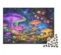 Fantasy Glowing Mushroom Jigsaw Puzzle for Adults 1000 Piece Jigsaw Puzzle Enchanted Forest Night Scene Relaxation Focus Home Gift 70x50cm/1000pcs