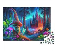 Fantasy Gnome Forest 1000 Piece Game Night Puzzle for Adults Gnome Castle Mushrooms Neon Forest Premium Thick Sturdy Vibrant Challenging Hard Stress Relief 38x26cm/1000pcs