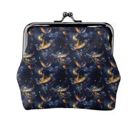 Fantasy Gold Blue Phoenix Print Coin Purse for Women, Kiss-lock Change Purse Wallets, Small PU Leather Coin Purses