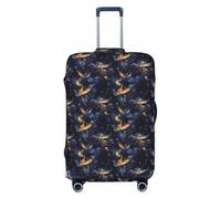 Fantasy Gold Blue Phoenix Print Travel Luggage Covers, Washable Suitcase Covers Protector for Luggage 18-32 Inch High Elasticity, Black, Small