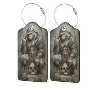 Fantasy Gorillas Sitting On Human Skull Luggage Tag for Suitcase 2 Pack Leather Luggage Tag with Privacy Flap Name Id Label and Metal Loop for Women Men Travel