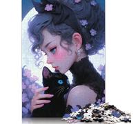 Fantasy Gothic Cat Lady Jigsaw Puzzles Puzzle for Adults Kids. 1000 Piece Impossible Challenge Toy Educational Game Home Decoration for Educational Games Gifts 1000pcs (38x26cm)