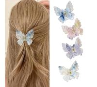 Fantasy Gradient Color Double Layered Butterfly Hair Clips, Medium Acrylic Claw Clips for Thick Thin Hair, Non-Slip Butterfly Jaw Clips, Beautiful Hair Accessories for Girls and Women (Jelly double)
