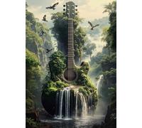 Fantasy Guitar Forest Puzzles 1000 Piece for Adults Nature Magic Music Waterfall Landscape Art Jigsaw Puzzle Bird Plants Scenery Impossible Aesthetic Hard Difficult Challenging Puzzle as Home Decor