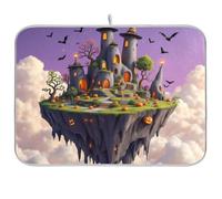 Fantasy Halloween Floating Castle Drying Dish Mat Absorbent Dish Cloth Drying Mat Microfiber Drain Matt Counter Top Accessories Large 18 x 24 Inch