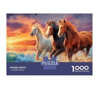 Fantasy Horse 1000 Piece Recycled Board Sunset Beach Horses Puzzles for Adults Challenging Puzzle Full Size Poster Zero-gap Fit 70x50cm/1000pcs