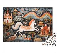 Fantasy Horse-folk Art Style 1000 Piece Puzzles for Adults of Thick Blue Board Jigsaws 1000 Pieces with Mindfulness Puzzles for Brain Teasers for Adults 70x50cm/1000pcs