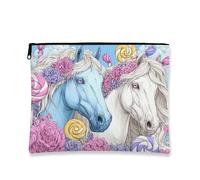 Fantasy Horse Makeup Bag Vintage Floral Magic Horse Cosmetic Bag for Women Portable Canvas Zipper Organizer Ideal Spring Festival Gift