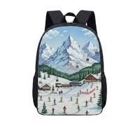 Fantasy Ice Castle Horse Carriage Snowman 17 Inch Backpack Whimsical Winter Wonderland Clock Tower Fairytale School Bag for Kids Teens Students (05)