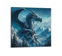 Fantasy Ice Dragon Snow Mountain Epic Landscape Blue Glow Mystical Aurora Poster Poster Decorative Painting Canvas Wall Posters And Art Picture Print Modern Family Bedroom Decor Posters 24x24inch(60x6