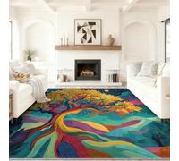 Fantasy Illustration Colourful Non Slip Area rug, Carpet For Living Room, For Kitchen, Rainbow Tree Roots Tree Branches Rug Soft Touch Easy Clean Washable, 120 x 180 cm