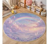 Fantasy Illustration Hot Air Balloons, Rainbow Clouds Rugs, Soft Cute Childrens Rug Low Pile Nursery Rug Boys Girls Bedroom Rugs Non-slip Washable Kids Carpets for Playroom,120cm, Light Purple