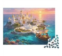 Fantasy Island Castle 1000 Piece Jigsaw Puzzle Paper Puzzle Game for Adults Sunset Ocean View Home Decor Relaxation 70x50cm/1000pcs