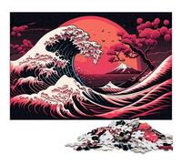 Fantasy Japanese Waves 1000 Piece Puzzle Wooden Jigsaw Creative Family Game & Home Decor, for Teenagers 50x75CM/19.68x29.52inch