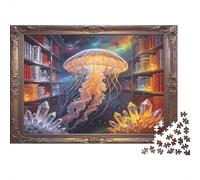 Fantasy Jellyfish Library 1000 Piece Jigsaw Puzzle Paper for Adults Imaginative Art Stress Relief Focus Boost Family Fun Home Decor Gift 52x38cm/1000pcs