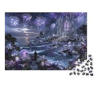 Fantasy Jellyfish Night Scene 1000 Piece Jigsaw Puzzle Paper for Adults Magic Coast Relaxation Focus Home Decor 52x38cm/1000pcs