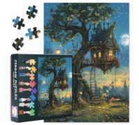 Fantasy Jigsaw Puzzles 1000 Pieces, Fairy Tale House in the Forest at Night Puzzle for Adults 1000 Pieces, Tree House Puzzles, 19.5 x 27.5 Inch