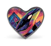 Fantasy Killer Whale Artistic Aurora Cute Brooch Badge Metal Heart Shaped Lapel Pins for Men Women Clothes Bag Hat Jewelry Accessories