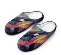 Fantasy Killer Whale Artistic Aurora Mens Slippers Slip On Comfortable Fleece Cotton House Shoes Winter
