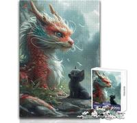Fantasy Kitten Dragon Cat 1000 Piece Jigsaws Learning Game for Skill Practice Thoughtful Gift for Happy Moments Size 50x75cm