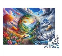 Fantasy Landscape Art 1000 Pieces Jigsaw Puzzles Adults Four Seasons Landscape Sun Moon River Premium Thick Sturdy Vibrant Challenging Hard Stress Relief 52x38cm/1000pcs