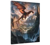 Fantasy Landscape Canvas Wall Art, Brown Orange Dragon Poster Prints, Mythical Creature Art Home Aesthetic Decor for Living Room, Bedroom, Office, Unframed 16x20 Inch