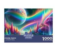 Fantasy Landscape Challenging Puzzles 1000 Pc - Rainbow Alien Planet with Cat for Men And Women Recycled Paper Educational Game Challenge38x26cm/1000pcs