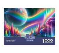 Fantasy Landscape Challenging Puzzles 1000 Pc - Rainbow Alien Planet with Cat for Men And Women Recycled Paper Educational Game Challenge52x38cm/1000pcs