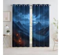 Fantasy Landscape Dark Clouds Village Thermal Insulated Curtains Blue Grommet Eyelet Curtains,Blackout Noise Reducing Windows Drapes for Nursery Living Room 46” W x 54” L x 2 Panels
