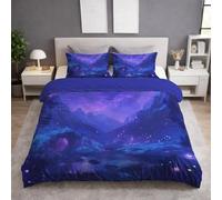 Fantasy Landscape Fireflies Starry Sky River Duvet Cover Art SOFT & BREATHABLE & FlULLY Forest Dreamlike Fairytale Duvet Cover with Zipper Purple Bedding for Adults Full 240 x 260