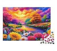 Fantasy Landscape Painting 1000pcs Jigsaw Puzzle for Adults, Thick White Cardboard, Sunset Flower Land, Educational Brain Teaser, Creative Activity, Enhances Concentration & Patience 38x26cm/1000pcs