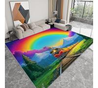 Fantasy Landscapes Machine Washable Area Rug 100 x 160 cm, Cartoon Rainbow Train Forest Non-Slip Bedroom Rug - Low pile Printed Carpet for Living room Dining Room Office Game Room Carpet