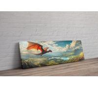 FANTASY Large Red Dragon Flying Panoramic Canvas Framed Canvas Wall Art Picture Print Home Living Room Dining Room Decor Gift For Her Him Ready To Hang