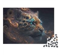 Fantasy Leopard Portrait 1000 Piece Jigsaw Adults Cosmic Jaguar Golden Smoke Blue Eyes Premium Thick Sturdy Vibrant Challenging Stress Relief Gift 52x38cm/1000pcs
