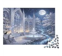 Fantasy Library Night Scene 1000 Piece Jigsaw Puzzle Paper for Adults Moonlit Riverside Focus Relaxation Family Interaction Home Decor Gift 70x50cm/1000pcs