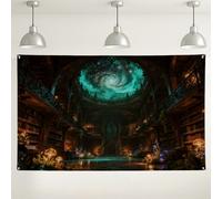Fantasy Library Wall Backdrop, Enchanted Cosmic Scene Decor, Magical Indoor/Outdoor Photography Background for Events, Autumn Themed Party Supplies 71x43 Inch