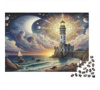 Fantasy Lighthouse Scene Colourful Surreal Cat Planet 1000 Pieces Jigsaw Puzzles for Adults Fun Activity for Rainy Days 70x50cm/1000pcs