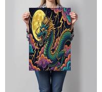 Fantasy Lightning Dragon Wall Art Print, Retro Chinese Animal Modern Artwork, Dark Green Unframed Canvas Poster Print, Art Pictures For Home Walls, Bedroom, Living Room Decor 60X80Cm (24X35In)